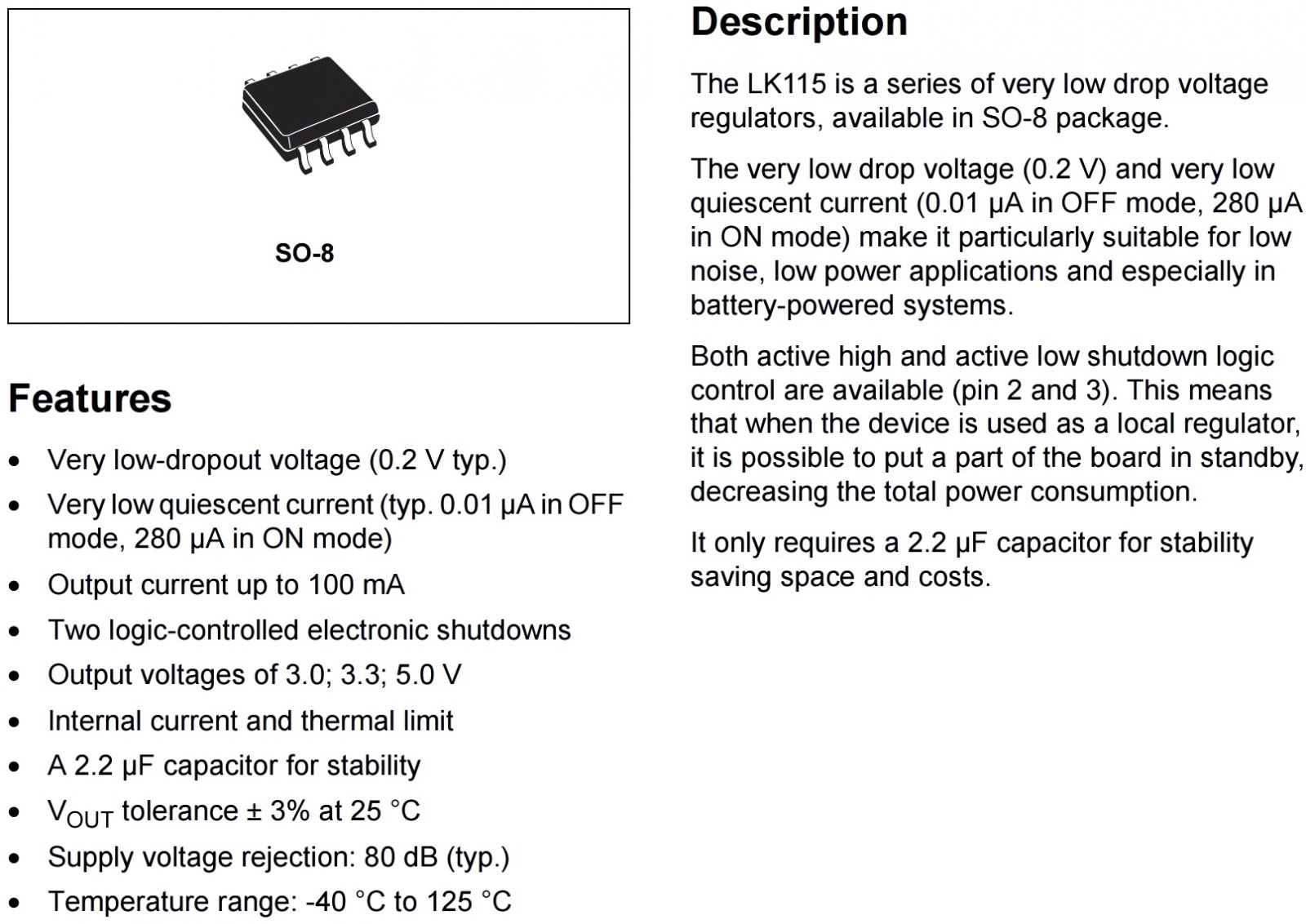 מייצב מתח LDO STMICROELECTRONICS LK115